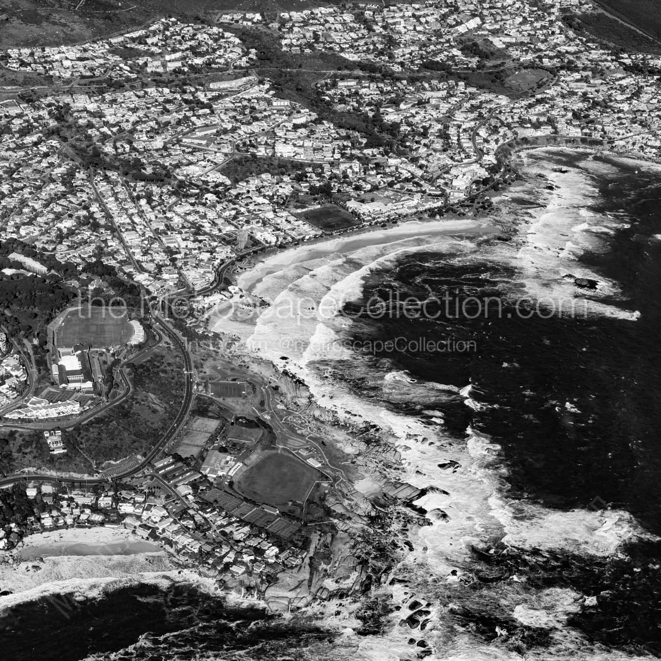 The Camps Bay Coastline landscape black and white Photography square crop