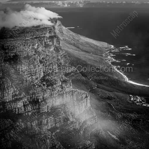 Matte Black WOOD Framed Black and White Cape Town Photograph: The Table-Cloth Clouds atop the Twelve Apostles in a Square Matte Black Wood Frame