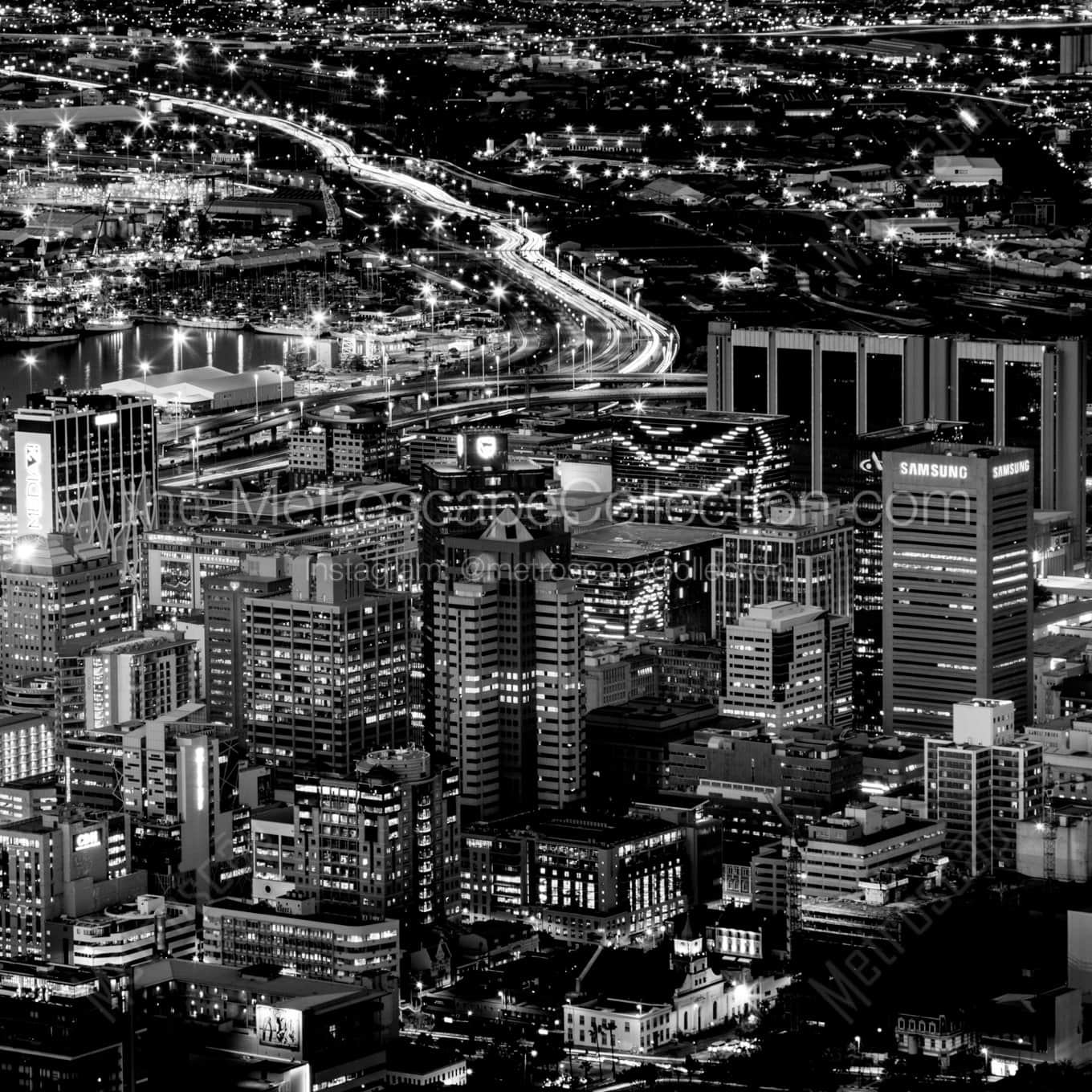 The Cape Town Skyline at Night from Signal Hill landscape black and white Photography square crop