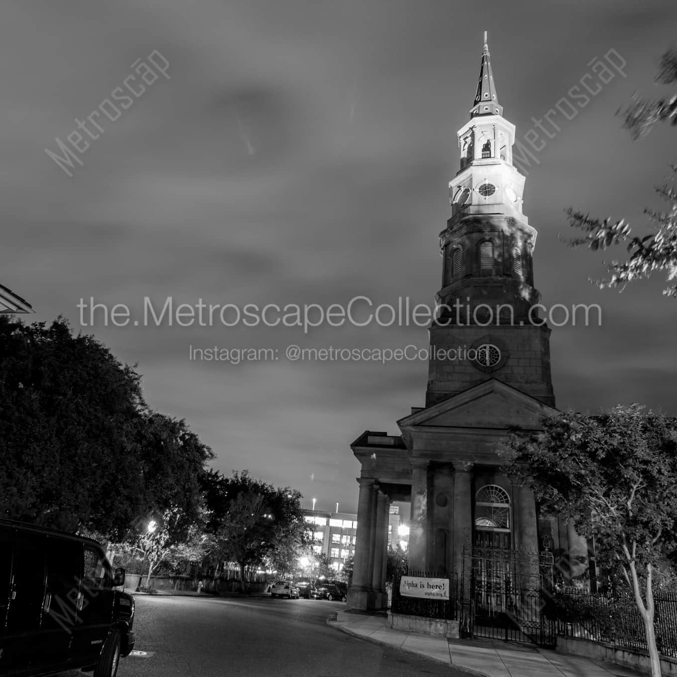 Saint Phillips Church in Charleston landscape black and white Photography square crop