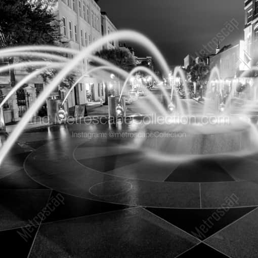 Matte Black WOOD Framed Black and White Charleston Photograph: The Charleston Waterfront Fountain in a Square Matte Black Wood Frame