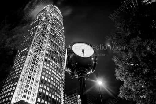 Charlotte Black and White Photography of The Bank of America Building and Clock in Downtown Charlotte at Night The Bank of America Building and Clock in Downtown Charlotte at Night -- Charlotte Black and White Photography