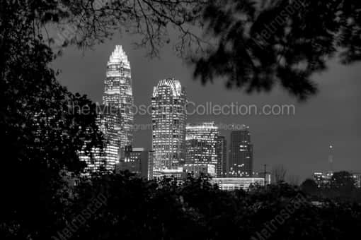 The Charlotte Skyline at Night -- Charlotte Black and White Photography