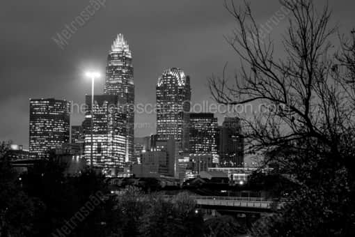 Downtown Charlotte over I-77 -- Charlotte Black and White Photography