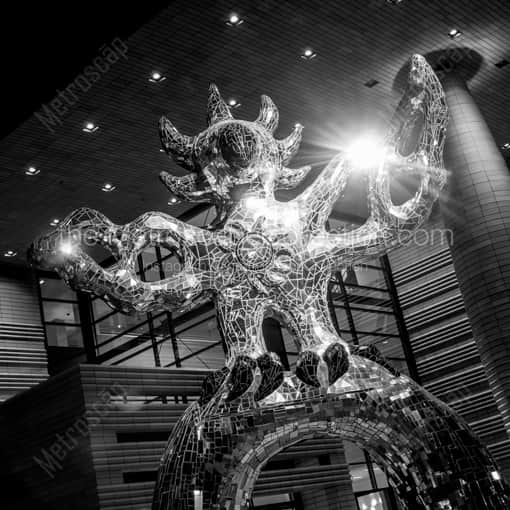 Matte Black WOOD Framed Black and White Charlotte Photograph: The Firebird Sculpture Outside of the Bechtler Center in a Square Matte Black Wood Frame