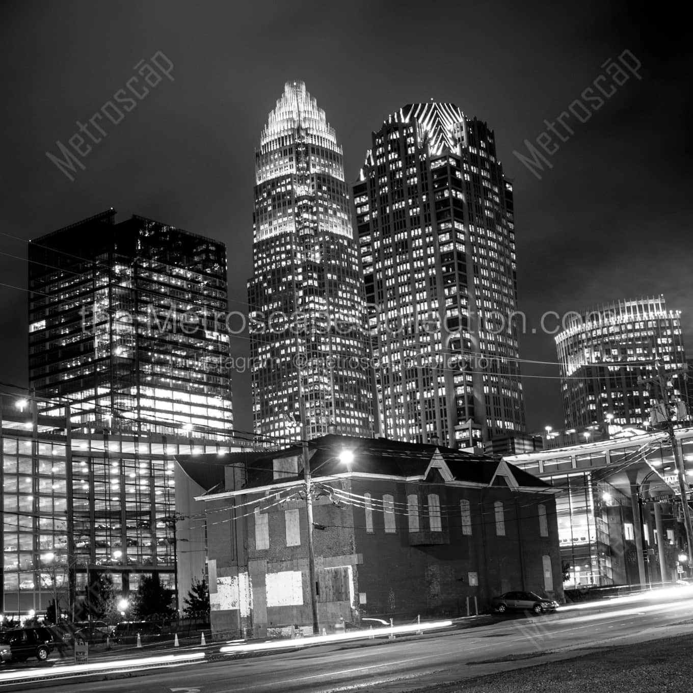 The Hearst Building and Bank of America Building landscape black and white Photography square crop
