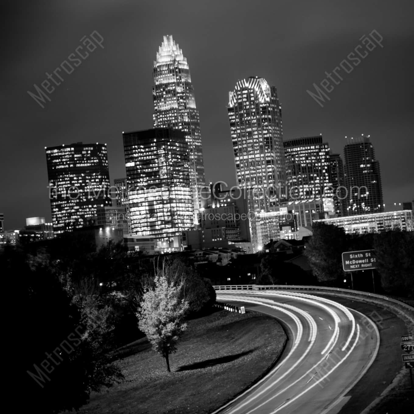 The Downtown Charlotte Skyline landscape black and white Photography The Downtown Charlotte Skyline landscape black and white Photography square crop