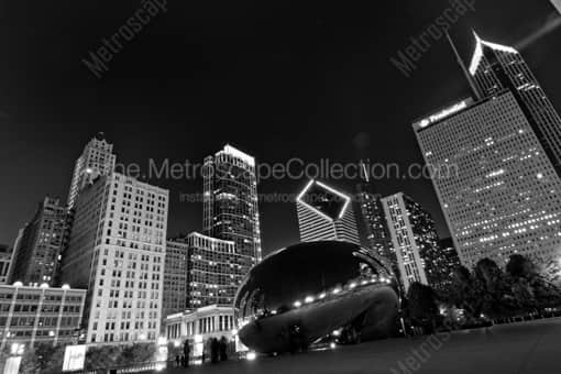 The Cloud Gate Bean at Night -- Chicago Black and White Photography