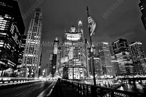 Chicago Black and White Photography of Wacker Drive and Michigan Avenue at Night Wacker Drive and Michigan Avenue at Night -- Chicago Black and White Photography