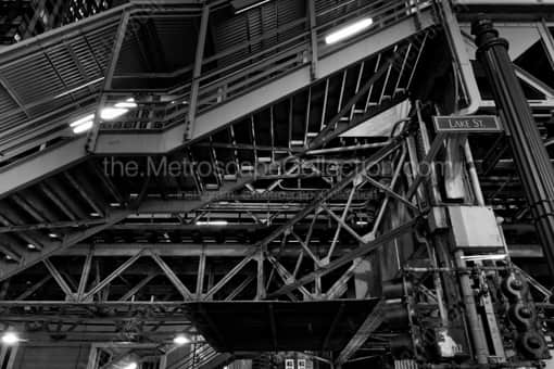 Underneath the Lake and State El Station -- Chicago Black and White Photography