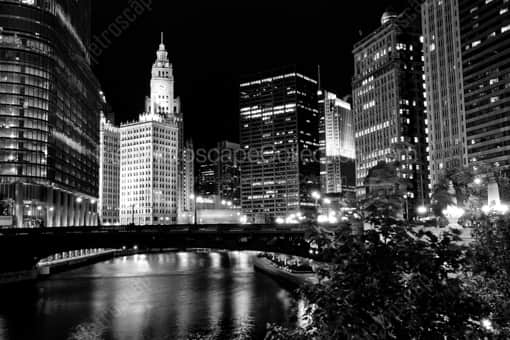 Chicago Black and White Photography of The Wrigley Building and Wabash Street Bridge The Wrigley Building and Wabash Street Bridge -- Chicago Black and White Photography