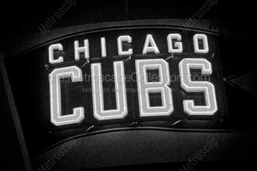 Chicago Black and White Photography of Cubs Sign on Waveland Ave at Sheffield behind Wrigley Field Cubs Sign on Waveland Ave at Sheffield behind Wrigley Field -- Chicago Black and White Photography