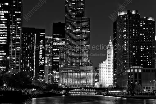 Chicago Black and White Photography of Trump Tower and Wrigley Building from Lakeshore Drive Trump Tower and Wrigley Building from Lakeshore Drive -- Chicago Black and White Photography