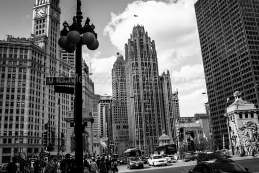 Chicago Black and White Photography of Michigan Avenue and Wacker Drive Looking North Michigan Avenue and Wacker Drive Looking North -- Chicago Black and White Photography