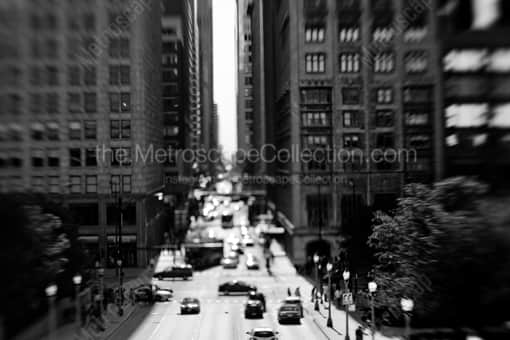A Tilt-Shift Look of Monroe Street -- Chicago Black and White Photography
