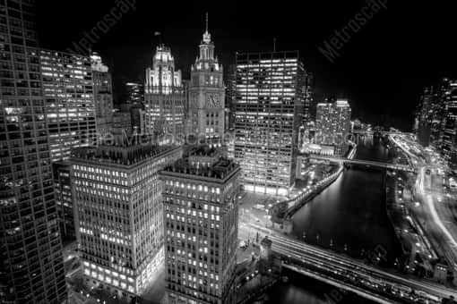 The View from Trump Chicago at Night -- Chicago Black and White Photography
