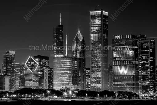 Chicago Black and White Photography of Cubs FLY-THE-W Message in Chicago Skyline Cubs FLY-THE-W Message in Chicago Skyline -- Chicago Black and White Photography