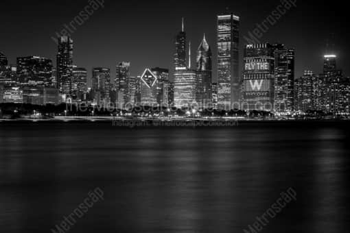 Chicago Black and White Photography of The Chicago Skyline Glistens during the 2016 World Series The Chicago Skyline Glistens during the 2016 World Series -- Chicago Black and White Photography