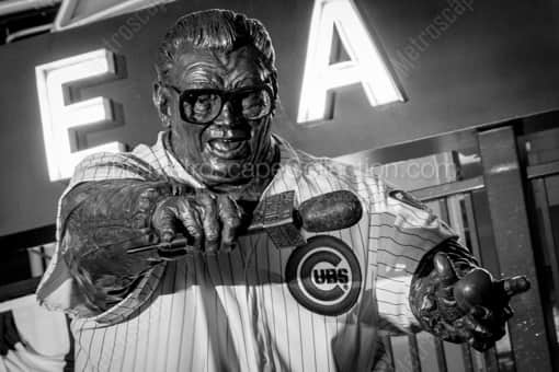 Chicago Black and White Photography of A Green Apple in the Harry Caray Statue during the 2016 World Series A Green Apple in the Harry Caray Statue during the 2016 World Series -- Chicago Black and White Photography