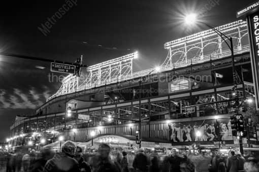 Wrigley Field at Night -- Chicago Black and White Photography