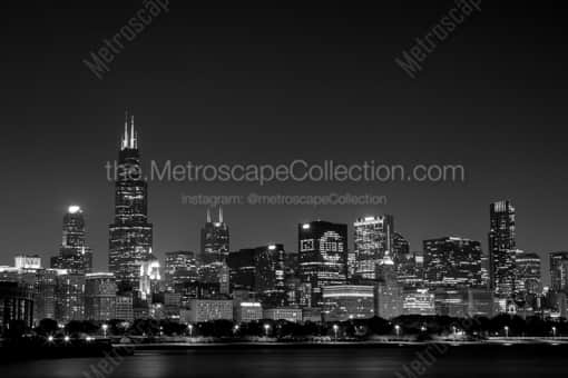 Chicago Black and White Photography of The Sears Tower and Go Cubs in the Chicago Skyline The Sears Tower and Go Cubs in the Chicago Skyline -- Chicago Black and White Photography