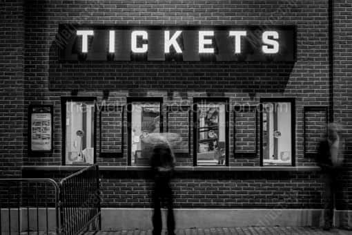 A Wrigley Field Ticket Window at Night -- Chicago Black and White Photography