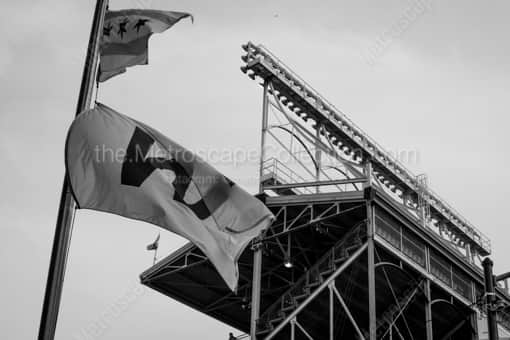 Chicago Black and White Photography of A W Flag on Waveband behind Wrigley Field A W Flag on Waveband behind Wrigley Field -- Chicago Black and White Photography