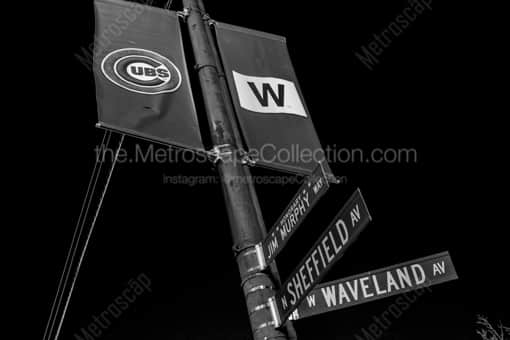Sheffield and Waveland Street Signs -- Chicago Black and White Photography