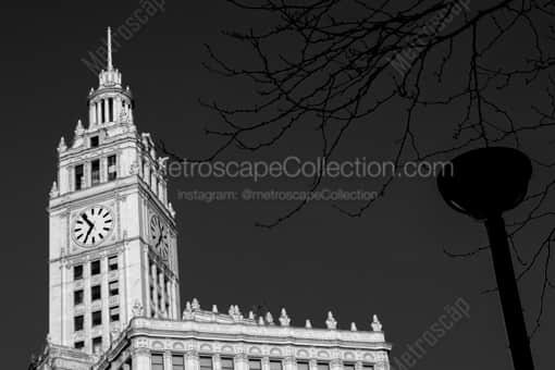 6:54pm on the Wrigley Building -- Chicago Black and White Photography