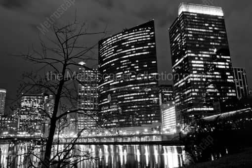 Chicago Black and White Photography of 333 West Wacker Building Reflects into the Chicago River 333 West Wacker Building Reflects into the Chicago River -- Chicago Black and White Photography