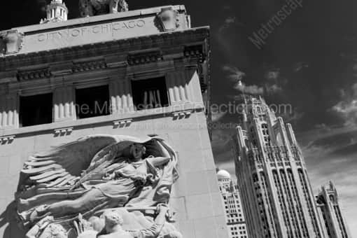 Sculpture in the Michigan Avenue Bridge on the former site of Fort Dearborn -- Chicago Black and White Photography