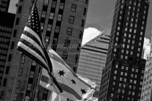 Flags Along the Michigan Avenue Bridge -- Chicago Black and White Photography