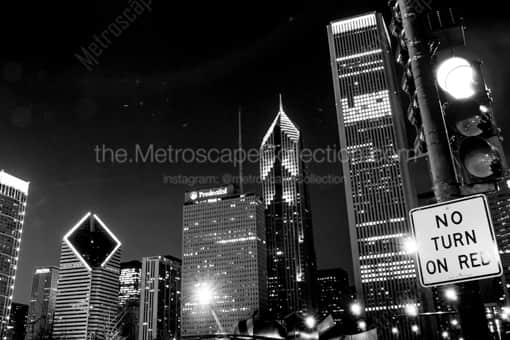 Chicago Black and White Photography of No Turn on Red at Columbus Drive and Monroe Street No Turn on Red at Columbus Drive and Monroe Street -- Chicago Black and White Photography