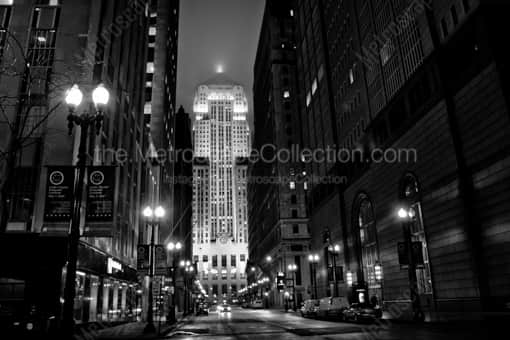 Chicago Black and White Photography of LaSalle Street Deadends into the Chicago Board of Trade Building LaSalle Street Deadends into the Chicago Board of Trade Building -- Chicago Black and White Photography
