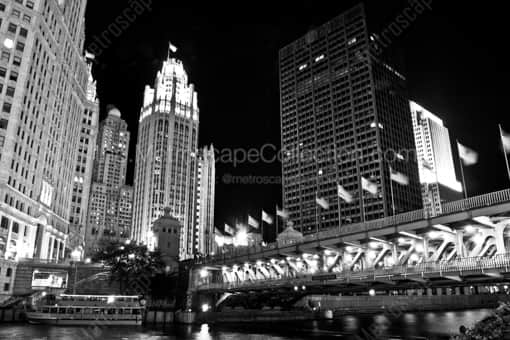 The Michigan Avenue Bridge at Night -- Chicago Black and White Photography