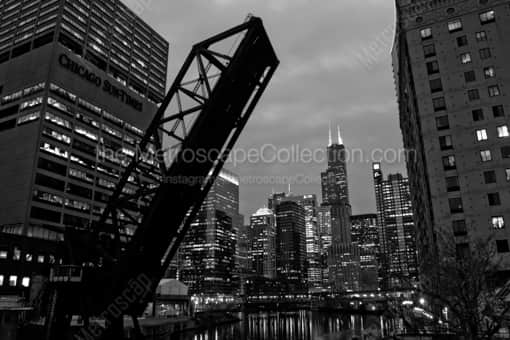 Chicago Black and White Photography of The Chicago Skyline from the Kinzie Street Bridge The Chicago Skyline from the Kinzie Street Bridge -- Chicago Black and White Photography