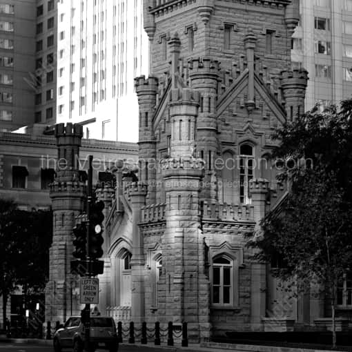 Matte Black WOOD Framed Black and White Chicago Photograph: The Old Chicago Water Tower in a Square Matte Black Wood Frame