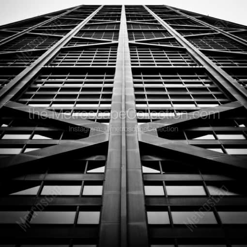 Matte Black WOOD Framed Black and White Chicago Photograph: Hancock Tower Steel Bracing Supports in a Square Matte Black Wood Frame