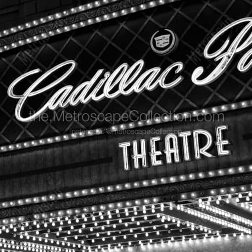 Matte Black WOOD Framed Black and White Chicago Photograph: The Cadillac Palace Theatre in a Square Matte Black Wood Frame