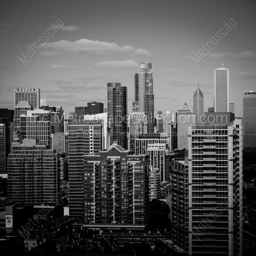 Matte Black WOOD Framed Black and White Chicago Photograph: Downtown Chicago from McCormick Place in a Square Matte Black Wood Frame