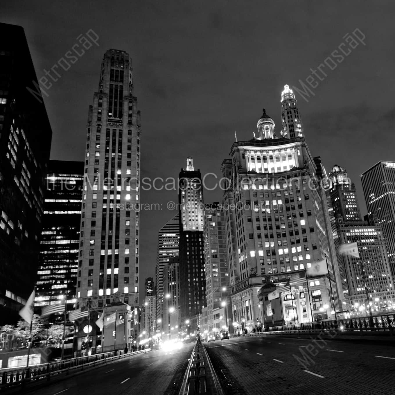 Michigan Avenue at the Chicago River landscape black and white Photography Michigan Avenue at the Chicago River landscape black and white Photography square crop