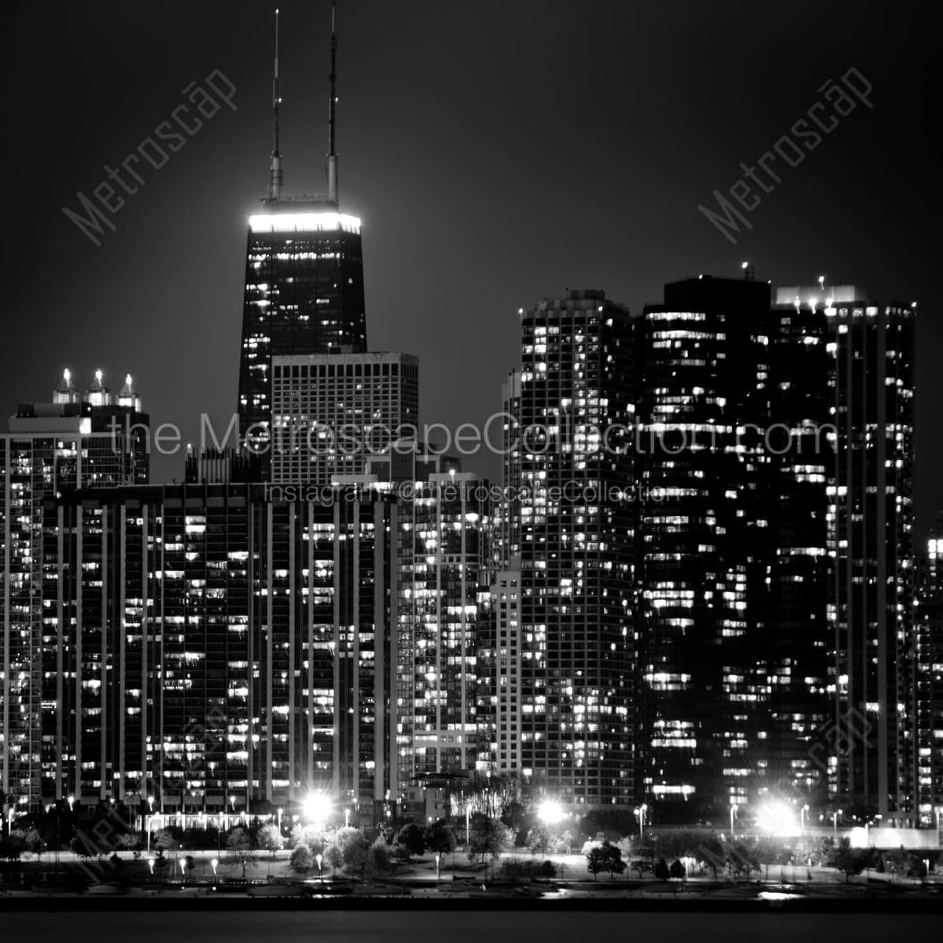 The John Hancock Building from the Planetarium landscape black and white Photography The John Hancock Building from the Planetarium landscape black and white Photography square crop