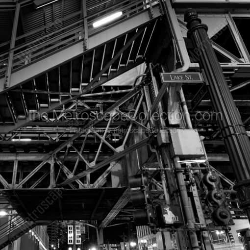 Matte Black WOOD Framed Black and White Chicago Photograph: Underneath the Lake and State El Station in a Square Matte Black Wood Frame