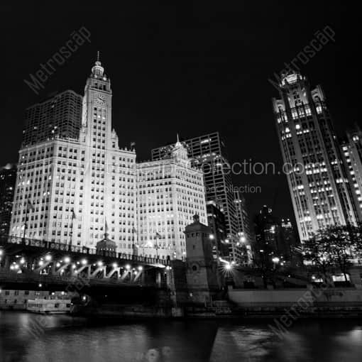 Matte Black WOOD Framed Black and White Chicago Photograph: Michigan Ave from Lower Wacker Drive in a Square Matte Black Wood Frame