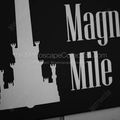Matte Black WOOD Framed Black and White Chicago Photograph: The Magnificent Mile Sign in the Red Line Terminal in a Square Matte Black Wood Frame