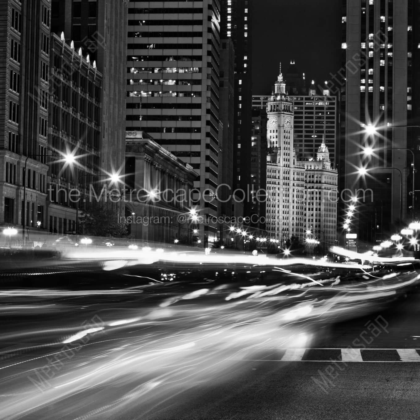 Traffic on Michigan Avenue at Monroe landscape black and white Photography square crop