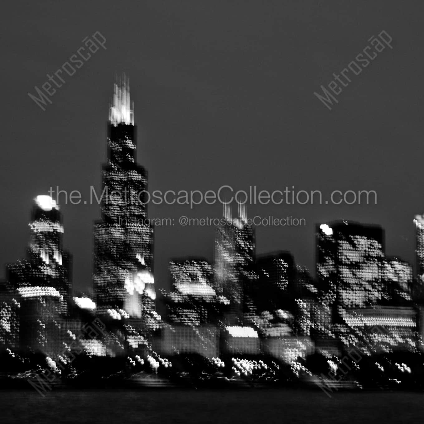 The Sears-Willis Tower Blurry landscape black and white Photography square crop