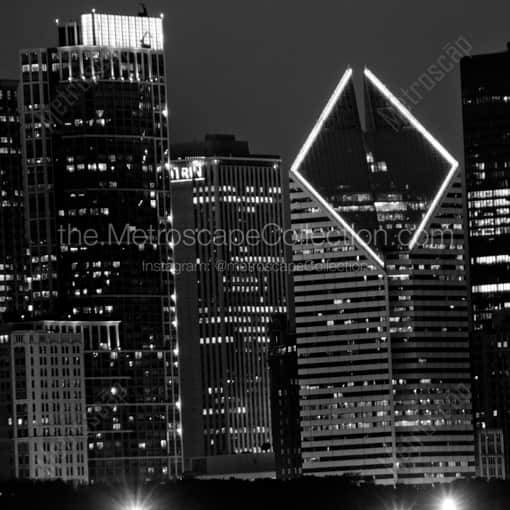 Matte Black WOOD Framed Black and White Chicago Photograph: The Top of the Smurfit Stone Building in a Square Matte Black Wood Frame