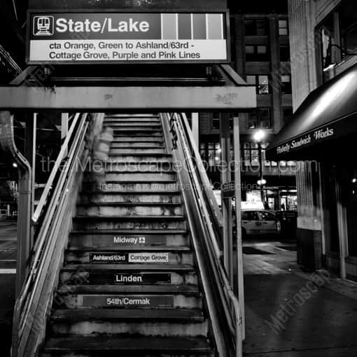 Matte Black WOOD Framed Black and White Chicago Photograph: Steps of the State and Lake L Staton in a Square Matte Black Wood Frame