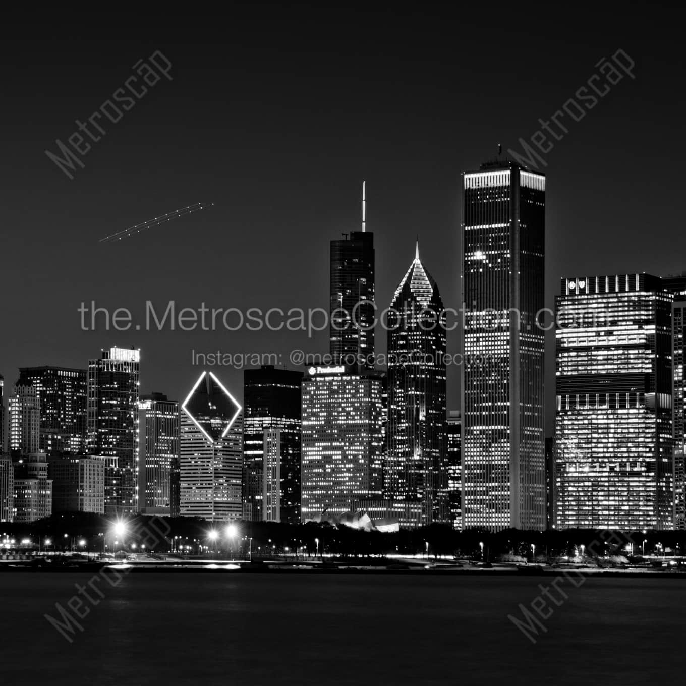 The Chicago Skyline from Adler Planetarium landscape black and white Photography square crop